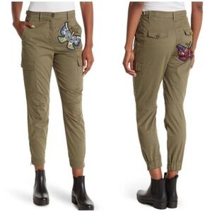 NWT Jeremy Scott Military Green High Rise Cargo Pants Butterfly Guns Patch Sz 8